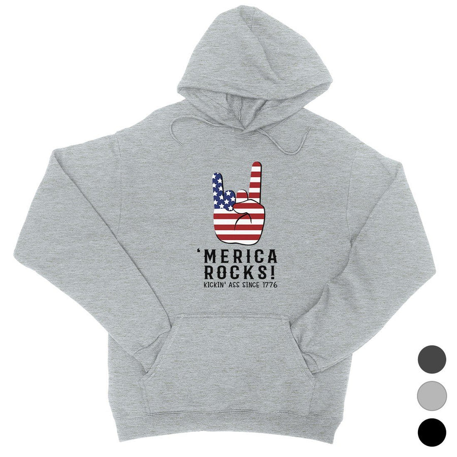 Merica Rocks Pullover Unisex Funny 4th Of July Hooded Sweatshirt