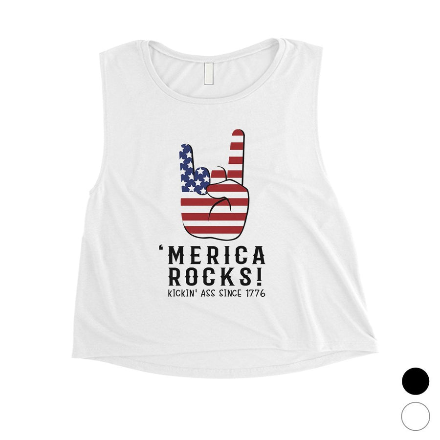 Merica Rocks Womens Cute Graphic Crop Tee For 4th Of July Outfit