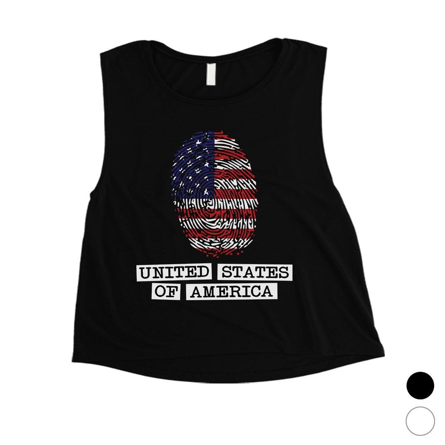 Fingerprint USA Flag Womens Crop Tee Cute 4th of July Outfit Gift