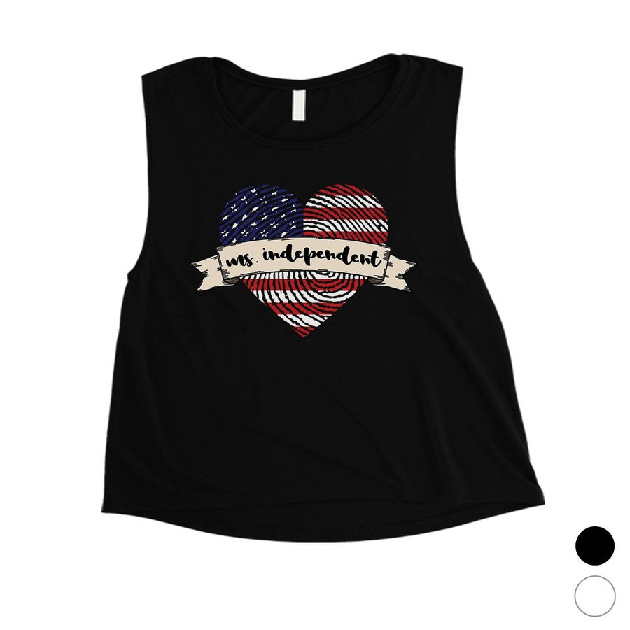 Miss Independent Womens Workout Crop Tee Cute 4th Of July Shirt