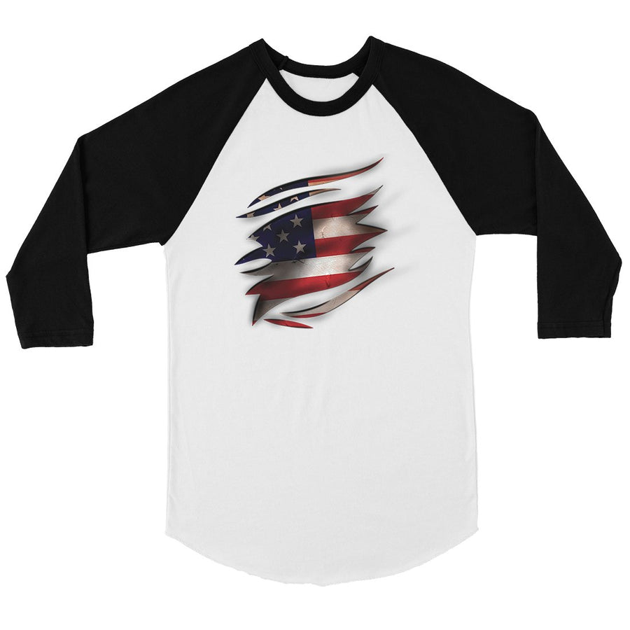 American Flag Ripped Womens Baseball Shirt 4th of July Raglan Tee