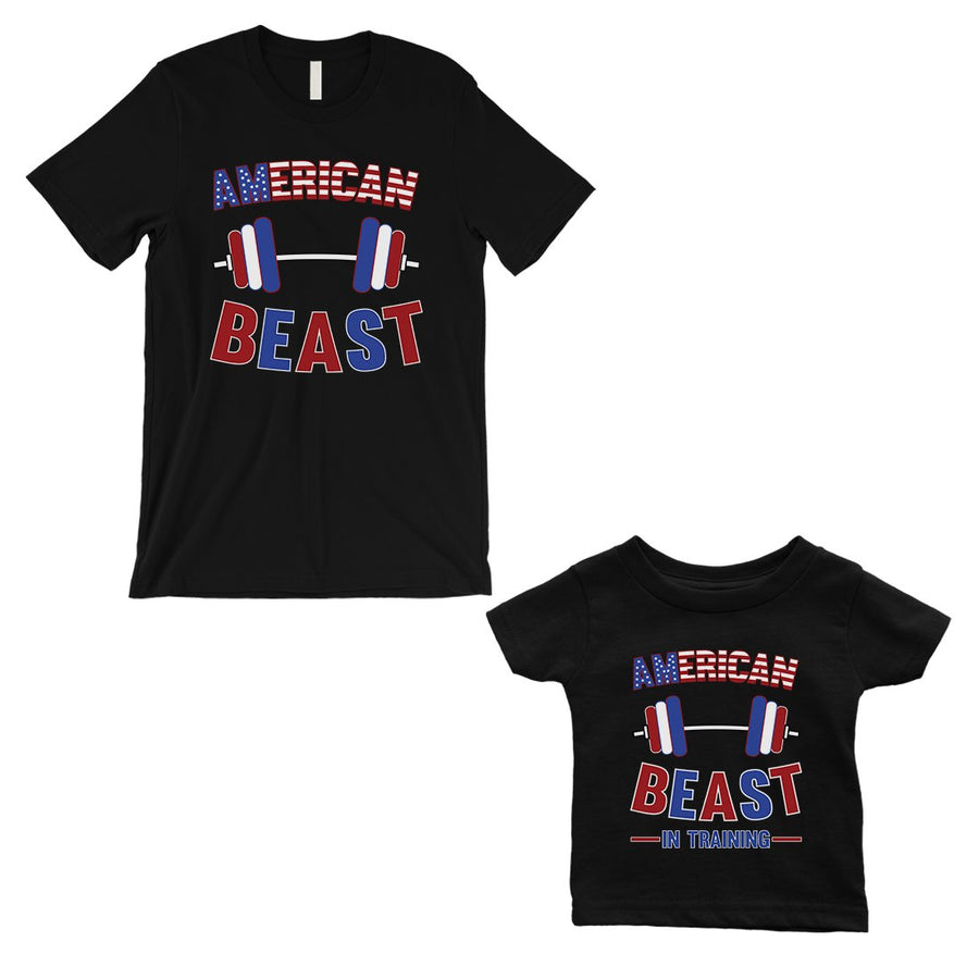 American Beast Training Dad and Baby Matching Gift T-Shirts Unique