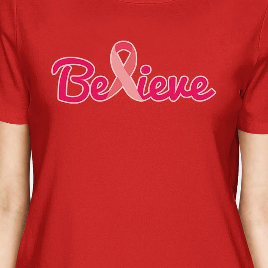 Believe Breast Cancer Awareness Womens Red Shirt