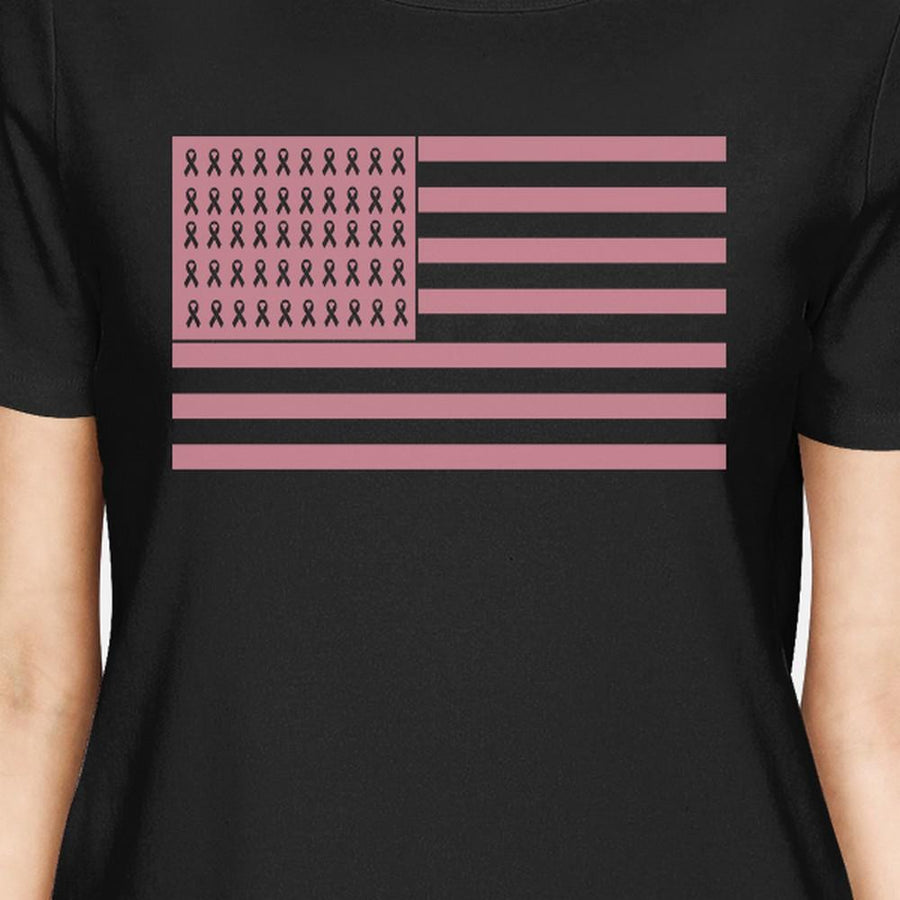 Breast Cancer Awareness Pink Flag Womens Black Shirt