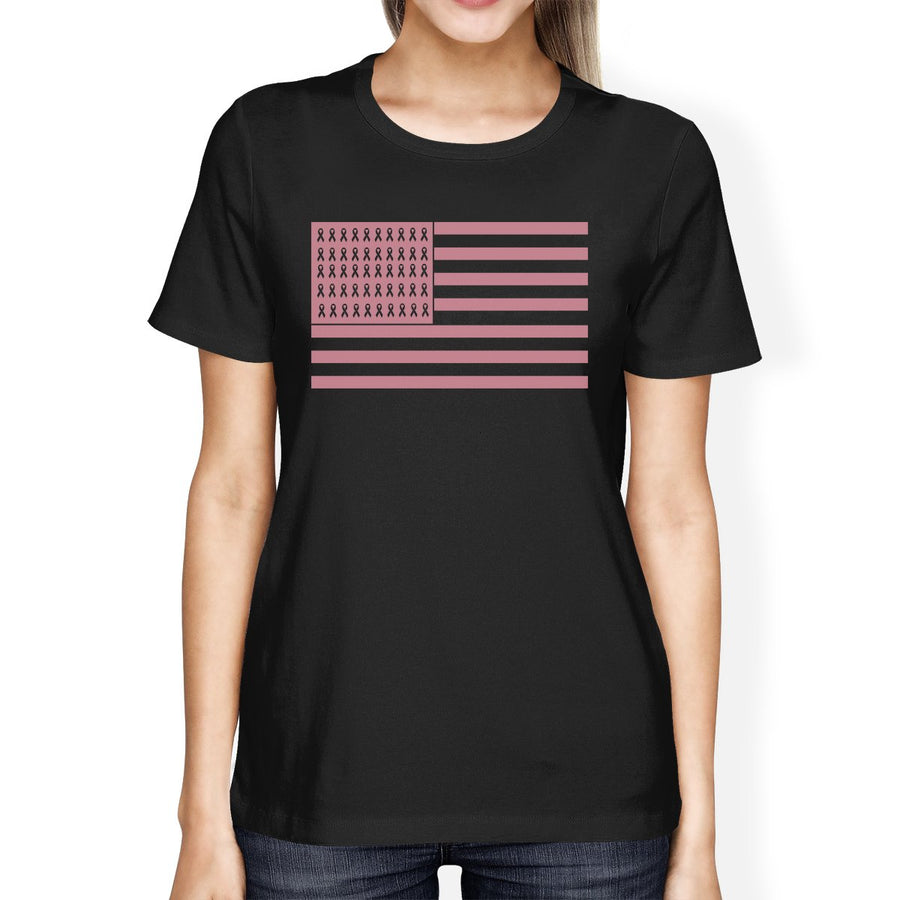 Breast Cancer Awareness Pink Flag Womens Black Shirt