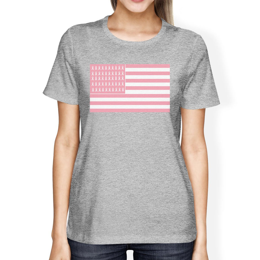 Breast Cancer Awareness Pink Flag Womens Grey Shirt