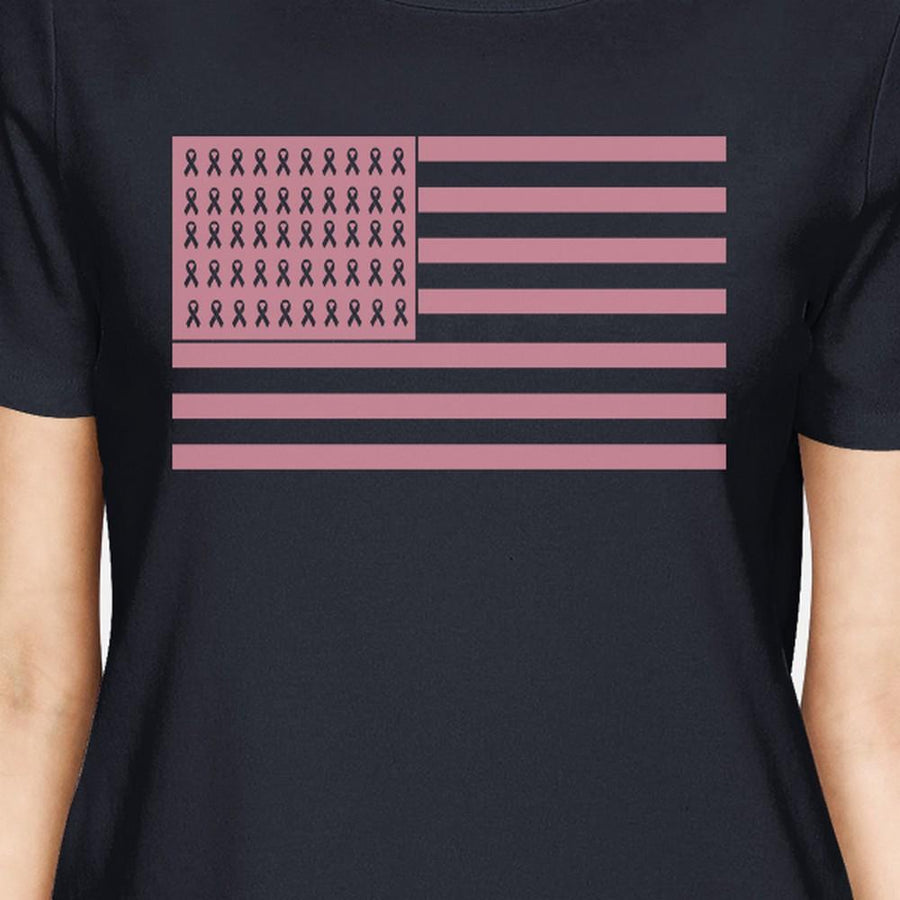 Breast Cancer Awareness Pink Flag Womens Navy Shirt