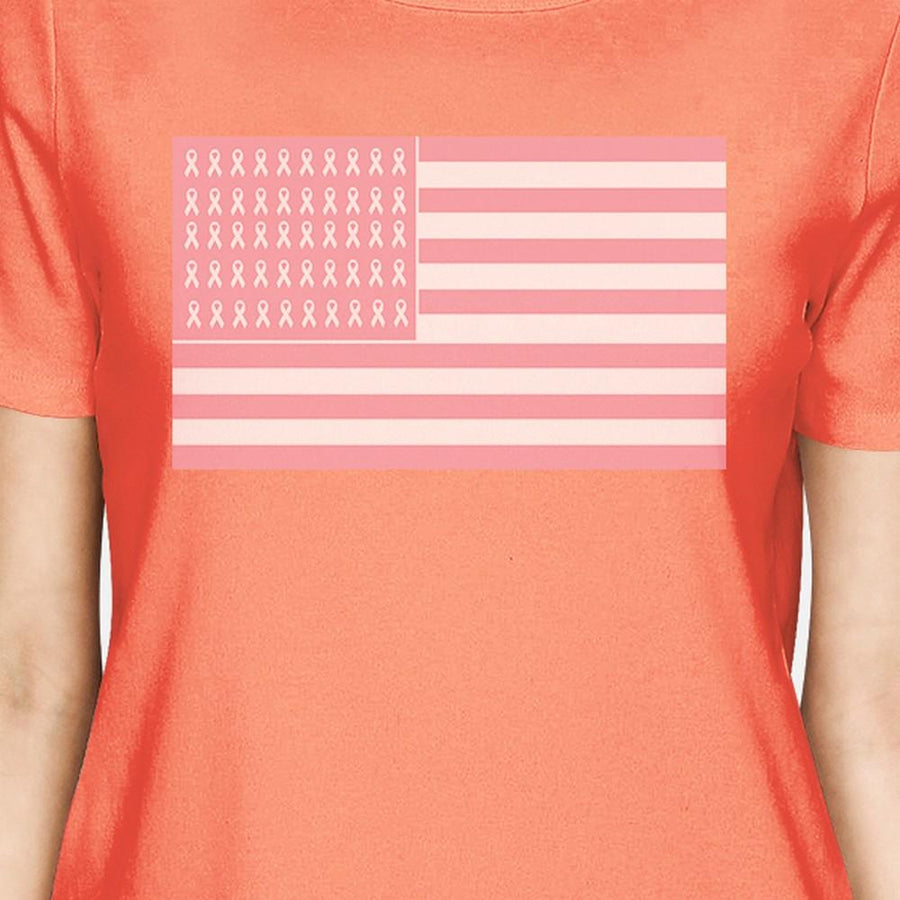 Breast Cancer Awareness Pink Flag Womens Peach Shirt