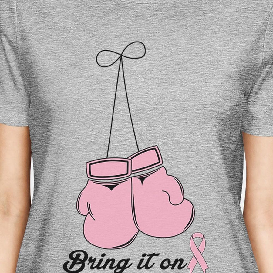 Bring It On Breast Cancer Awareness Boxing Womens Grey Shirt