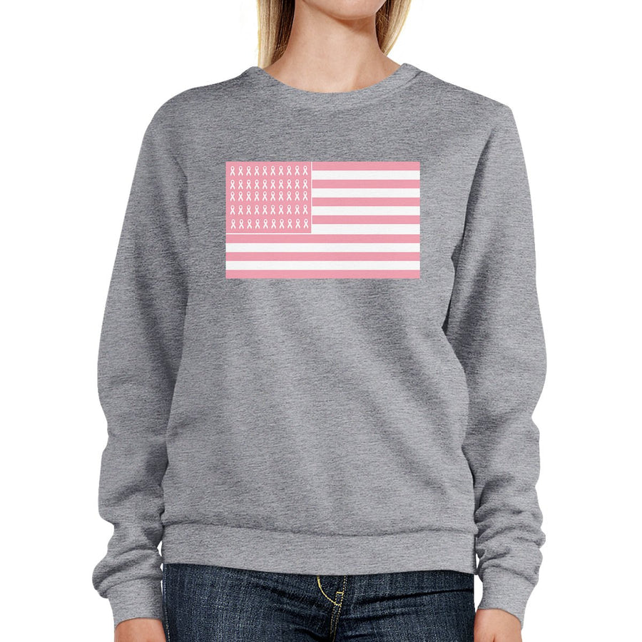 Breast Cancer Awareness Pink Flag Grey SweatShirt