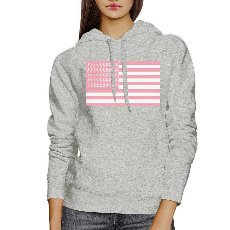 Breast Cancer Awareness Pink Flag Grey Hoodie