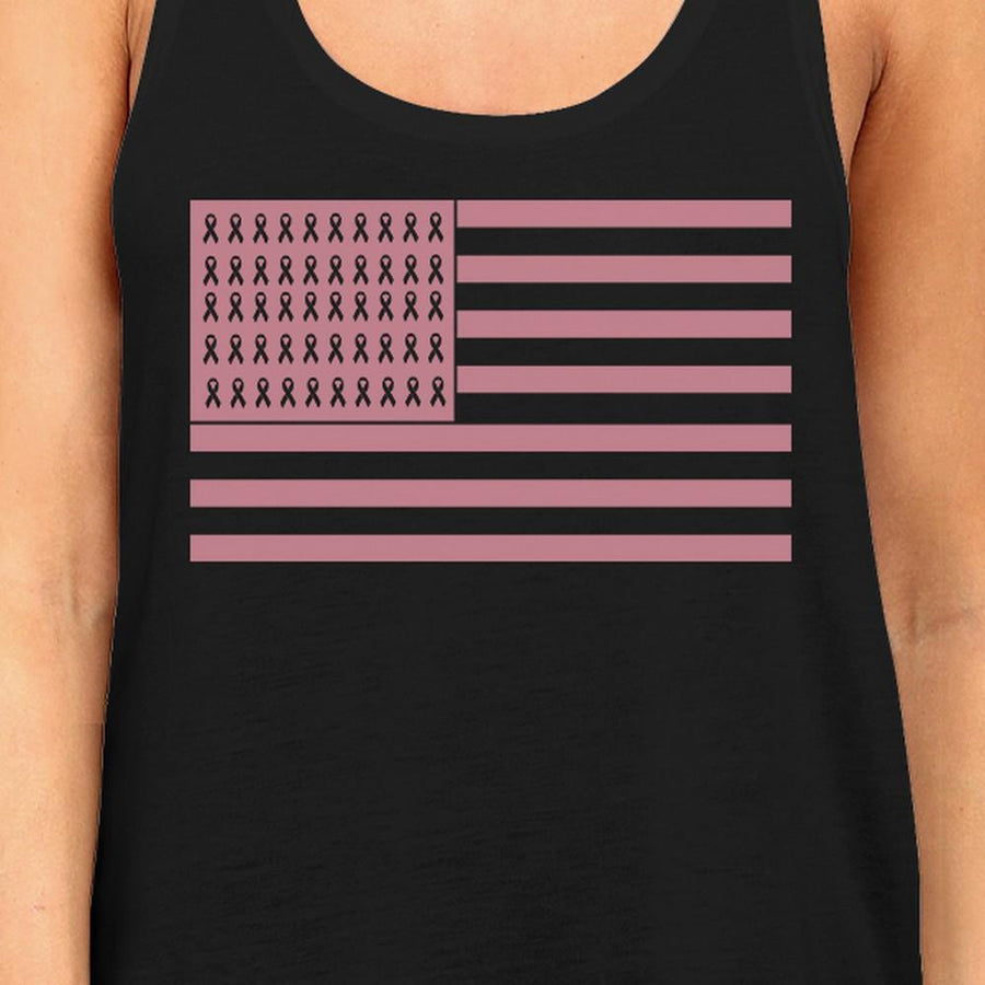 Breast Cancer Awareness Pink Flag Womens Black Tank Top