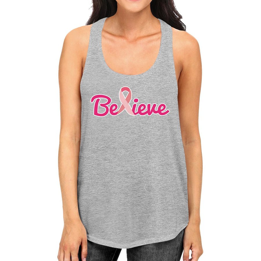 Believe Breast Cancer Awareness Womens Grey Tank Top