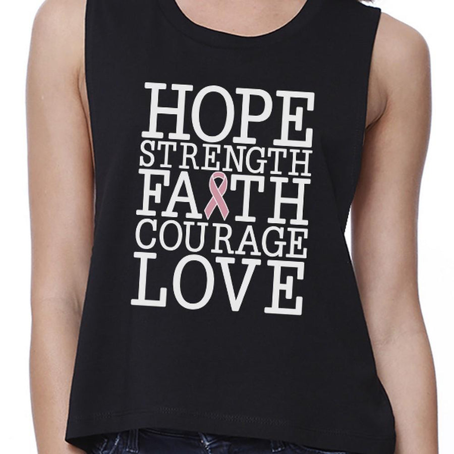 Hope Strength Faith Courage Love Breast Cancer Womens Black Crop Top