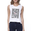 Hope Strength Faith Courage Love Breast Cancer Womens White Crop Top