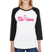 Believe Breast Cancer Awareness Womens Black And White BaseBall Shirt