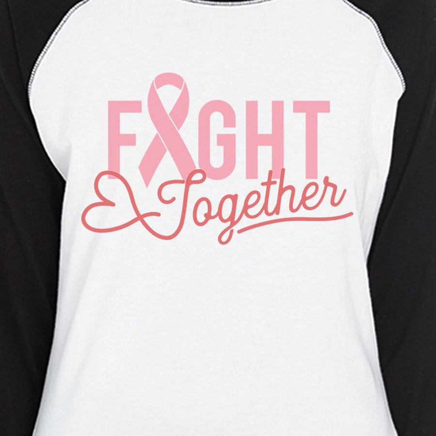 Fight Together Breast Cancer Awareness Womens Black And White BaseBall Shirt