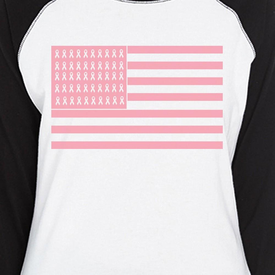 Breast Cancer Awareness Pink Flag Womens Black And White BaseBall Shirt