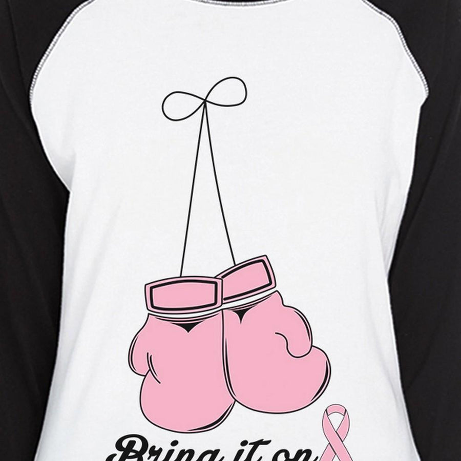 Bring It On Breast Cancer Awareness Boxing Womens Black And White BaseBall Shirt