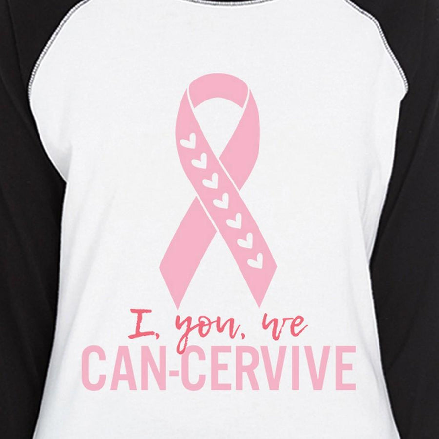 I You We Can-Cervive Breast Cancer Womens Black And White BaseBall Shirt