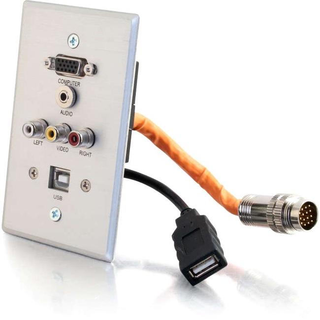 C2G RapidRun Single Gang Integrated VGA (HD15) + 3.5mm + RCA Audio/Video + USB Wall Plate