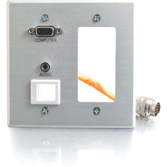 C2G RapidRun Double Gang Integrated VGA (HD15) + 3.5mm + Keystone + Decorative Style Wall Plate