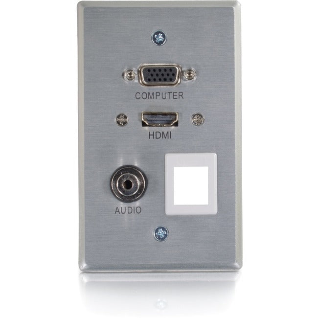 C2G RapidRun HDMI Single Gang Wall Plate with VGA, Stereo Audio and One Keystone - Aluminum