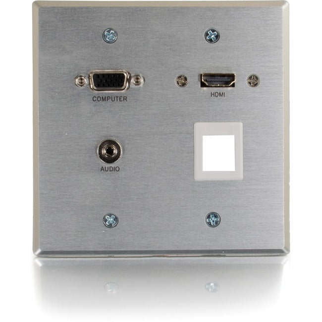 C2G RapidRun HDMI, VGA and Stereo Audio Double Gang Wall Plate with One Keystone - Aluminum