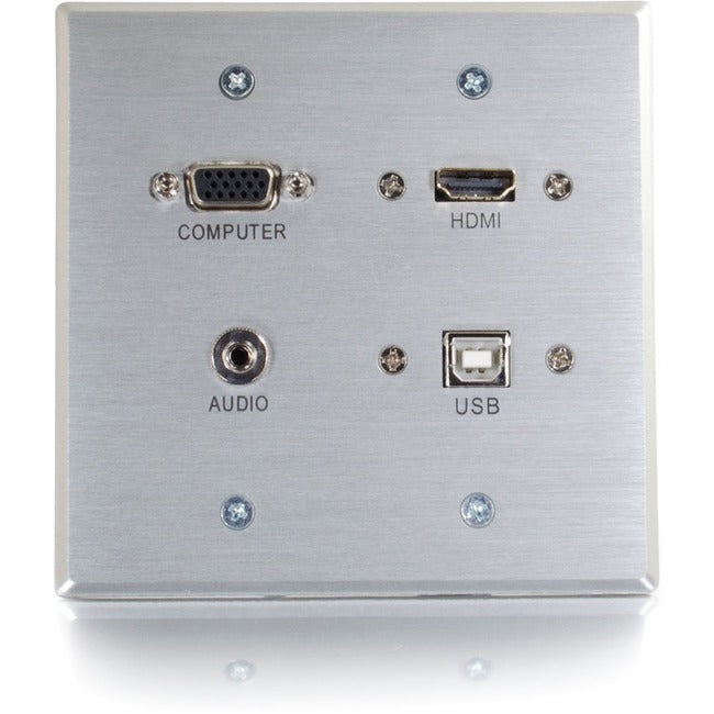 C2G RapidRun HDMI Double Gang Wall Plate with VGA, Stereo Audio and USB - Aluminum