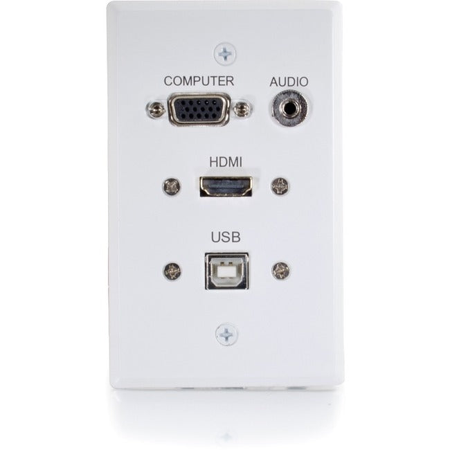 C2G RapidRun HDMI Single Gang Wall Plate with VGA, Stereo Audio and USB - White