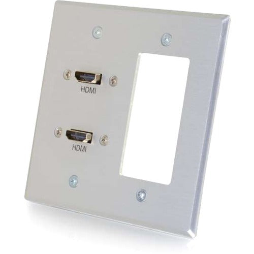 C2G RapidRun Dual HDMI Double Gang Wall Plate Transmitter with One Decorative Style Cutout - Aluminum