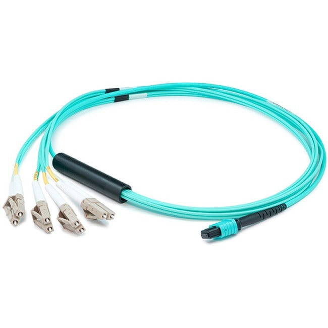 AddOn 1m MPO (Female) to 8xLC (Male) 8-strand Aqua OM4 Fiber Fanout Cable