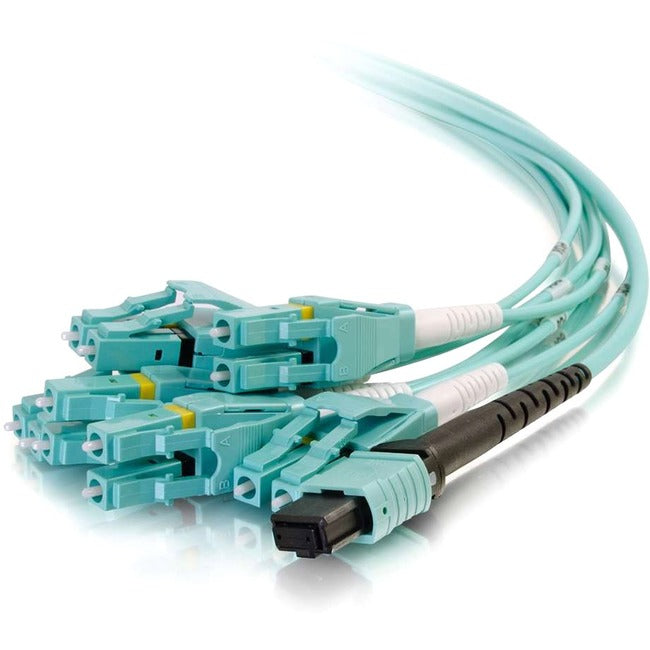 C2G 2m MPO to 6 Duplex LC Fiber Breakout Cable OM4 Riser Rated (OFNR) - Aqua