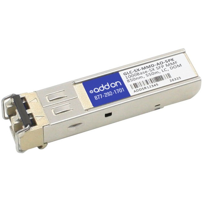 AddOn 5-Pack of Cisco GLC-SX-MMD Compatible TAA Compliant 1000Base-SX SFP Transceiver (MMF, 850nm, 550m, LC, DOM)