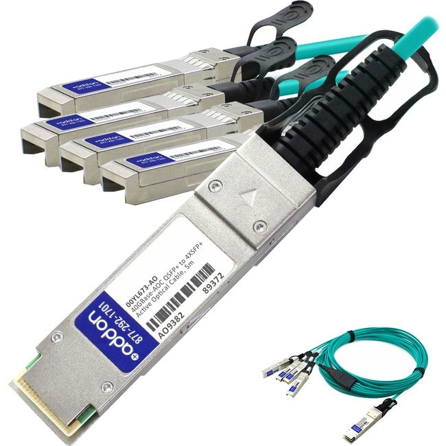 AddOn IBM 00YL673 Compatible TAA Compliant 40GBase-AOC QSFP+ to 4xSFP+ Active Optical Cable (850nm, MMF, 5m)