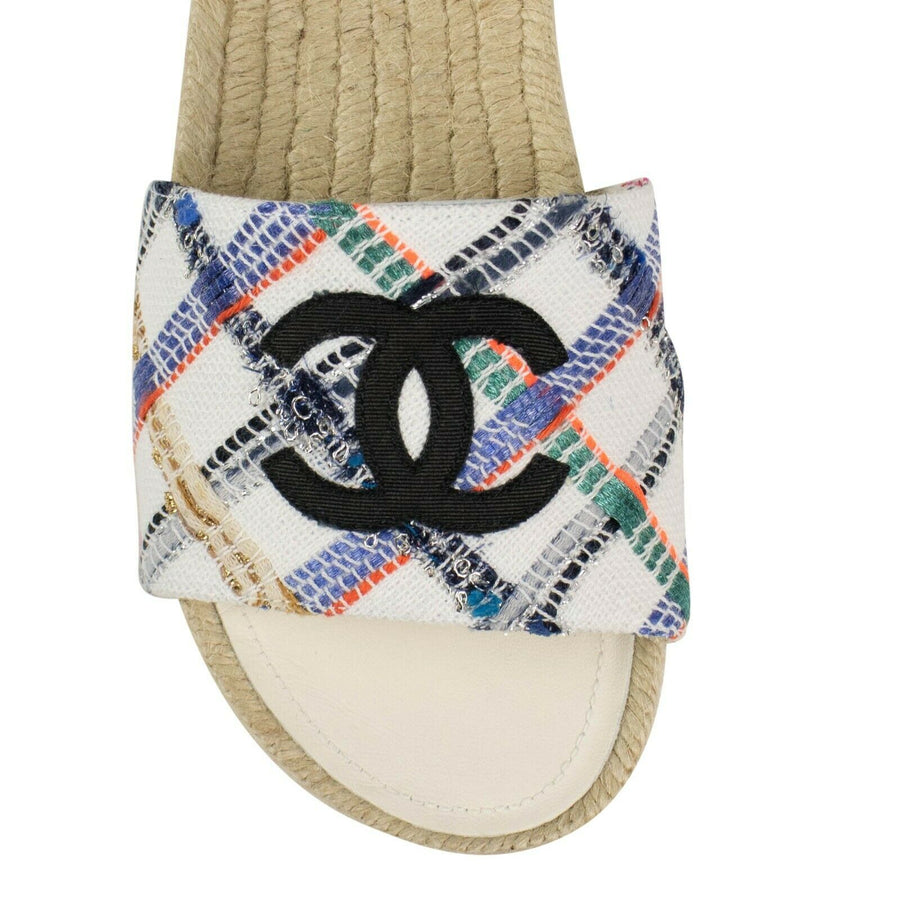 Tweed And Grosgrain Espadrille Slides - Multi