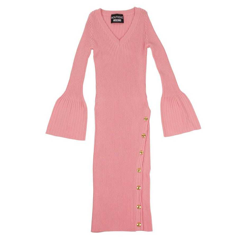 Midi Body-Con Ribbed Bell Sleeve Sweater Dress - Pink