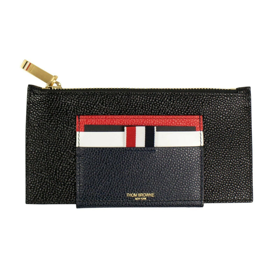 Leather Folded Cardholder Wallet - Red / White / Blue