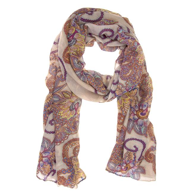 Floral Print Beige Scarf