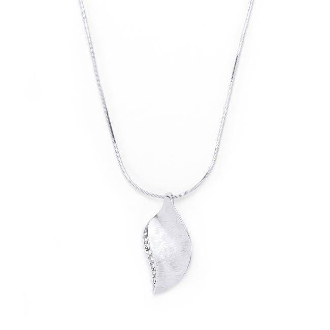 Rhodium Plated Crystal Leaf Necklace