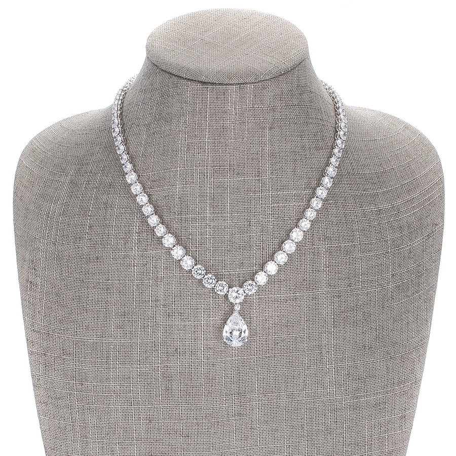 Bejeweled Cubic Zirconia Pear Drop Necklace