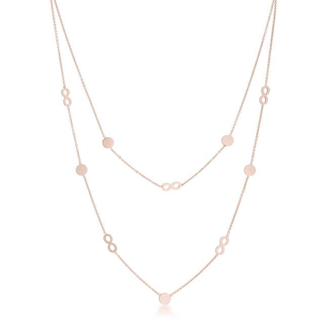 Krystal Rose Gold Stainless Steel Infinity Station Layer Necklace