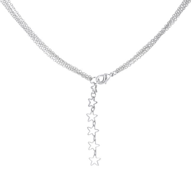 Multi-Chain Rhodium Star Necklace with CZ