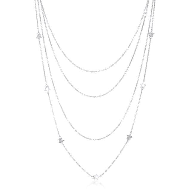 Multi-Chain Rhodium Star Necklace with CZ