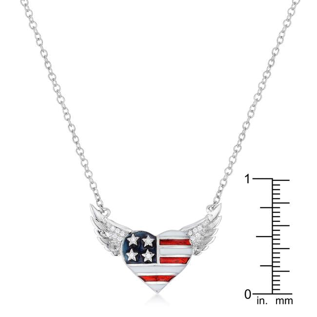 .14 Ct Patriotic Winged Heart Necklace with CZ Accents