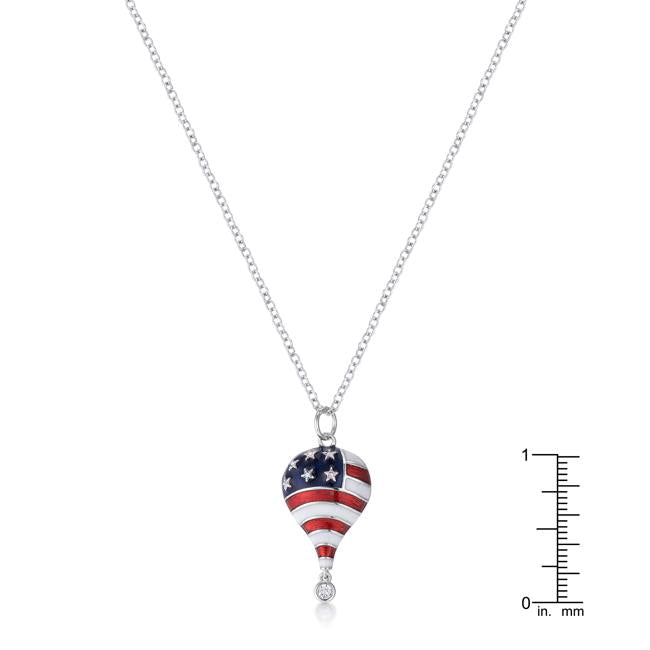 .1 Ct Patriotic Hot Air Balloon Rhodium Necklace with CZ