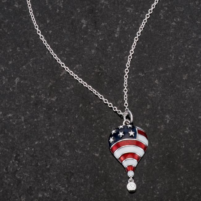 .1 Ct Patriotic Hot Air Balloon Rhodium Necklace with CZ