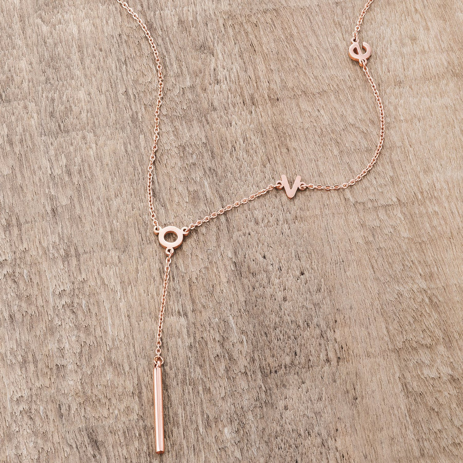 Stainless Steel Rose Goldtone LOVE Necklace