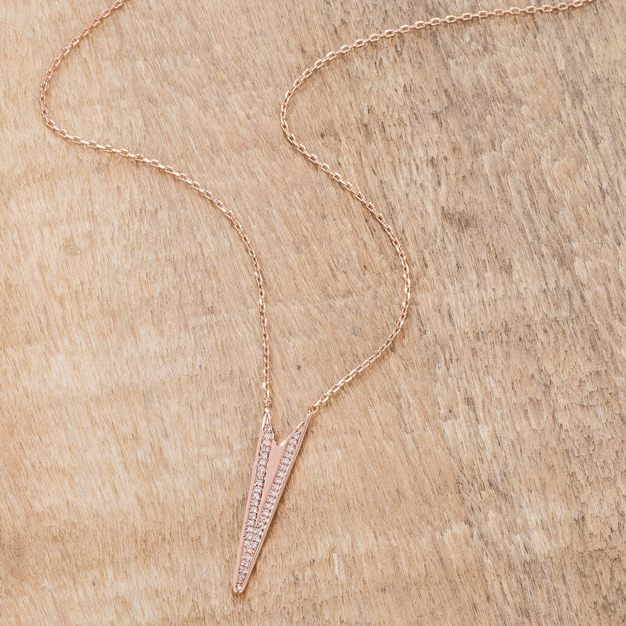 .2Ct Rose Gold Plated CZ Embedded Elongated Arrow Necklace