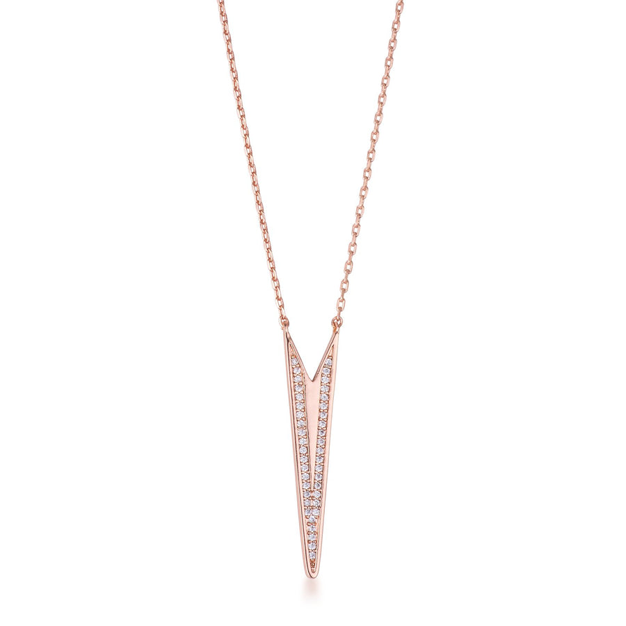 .2Ct Rose Gold Plated CZ Embedded Elongated Arrow Necklace